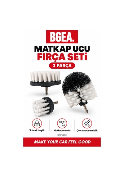 Bgea Premium Fırça Seti-matkap Ucu Fırça Seti 3 Parça Beyaz