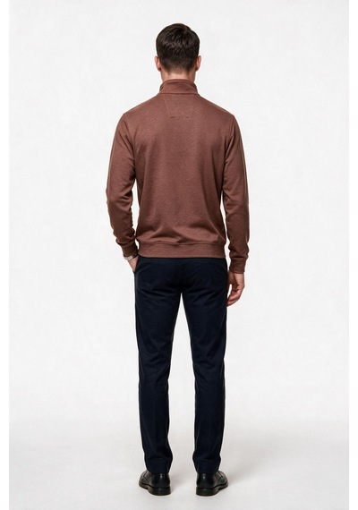 Legato Erkek Dik Yaka Yarım Fermuarlı Pamuk Karışımlı Uzun Kollu Sweatshirt Kiremit