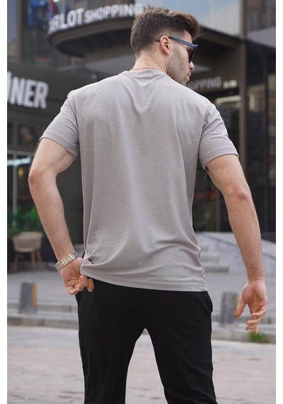 Madmext Boyalı Gri Regular Fit Basic Erkek Tişört 6069 Boyalı Gri