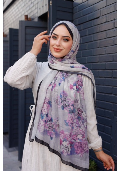 Mimiyum Ross Kraşli Şal Flowers Desen Siyah