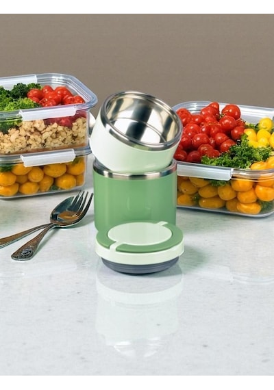 Tohana Kulplu Çelik Sefer Tası - Yemek Termosu Saklama Kabı 2 Katlı Yeşil 930 Ml. Yeşil