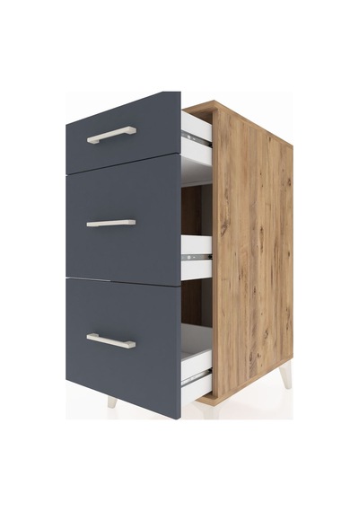 Kronos Komodin 3 Çekmeceli 44x59x96 Çam-antrasit Atlas Çam