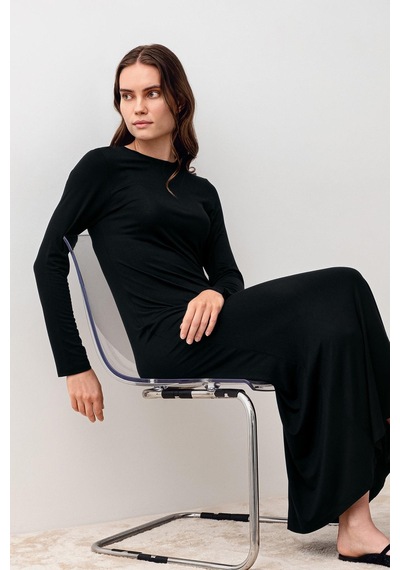 Artış Collection Uzun Kollu Basic Rahat Günlük Likralı Esnek Viskoz Soft Elbise 20108 Siyah