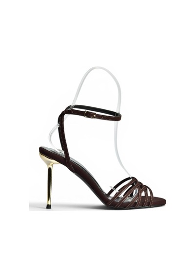 Fox Shoes Y820016404 Kahverengi Kumaş İnce Topuklu Kadın Abiye Ayakkabı
