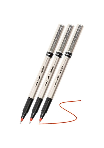 Kırmızı Pilot Kalem Ub-177 Fine Deluxe 3 Adet Uniball Pilot Kalem 0.5 Mm Roller Uçlu Pilot Kalem İnce Uçlu Likit Mürek Kırmızı