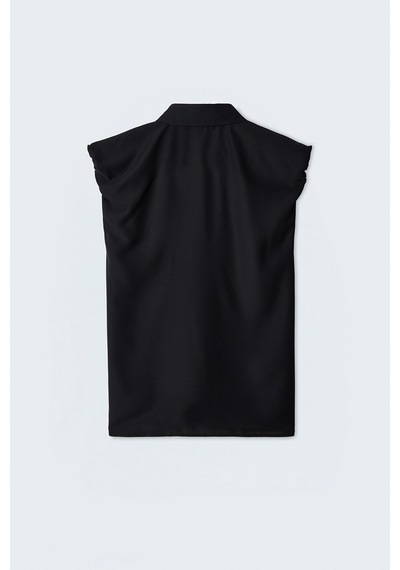 Sateen Kol Detaylı Gömlek - Siyah-137575