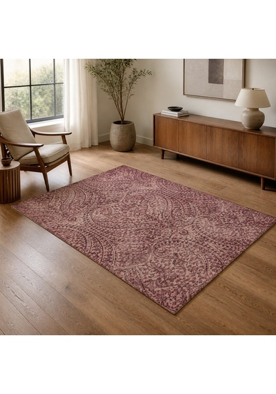 Kartela Halı Paisley Halı Kaymaz Taban Makinede Yıkanabilir Halı Gül Kurusu - 80 X 120 Cm