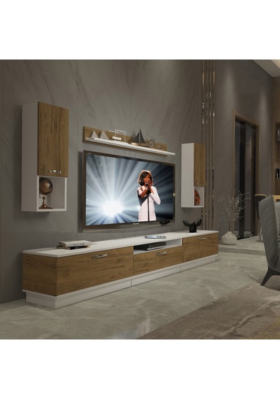 Decoraktiv Trendstyle 270da Mdf Tv Ünitesi Tv Sehpası - Beyaz Pera Beyaz - Meşe