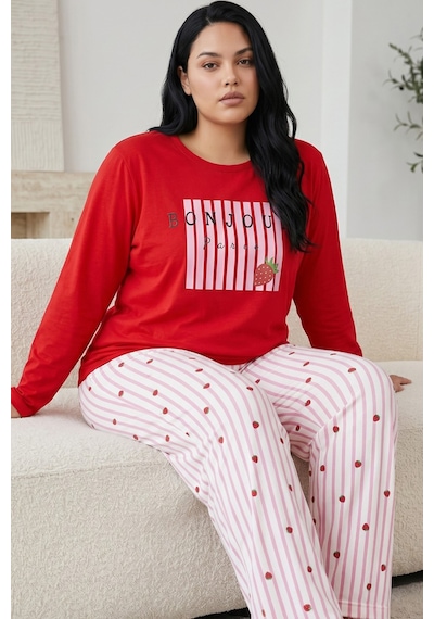 Siyah İnci Pamuklu Likralı Büyük Beden Battal Boy Örme Pijama Takım 26240906 Kırmızı Siyah İnci Pamuklu Likralı Büyük Beden Battal Boy Örme Pijama Takım 26240906 Kırmızı