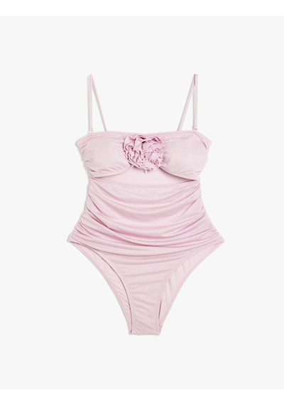 Koton Straplez Mayo Çiçek Aplike Detaylı Çıkarılabilir Askılı Drapeli Pembe 4sak20190mm Pembe