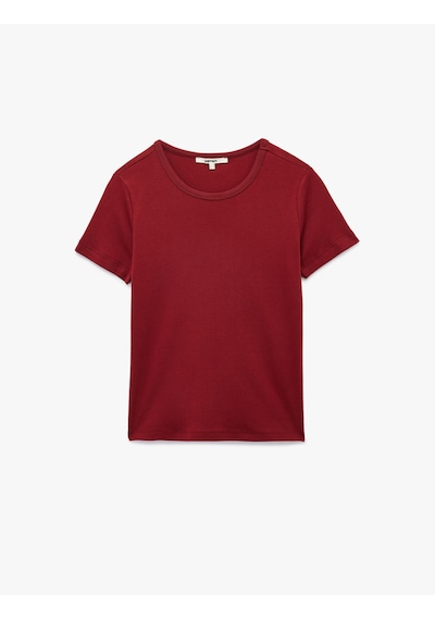 Koton Pamuklu Kısa Kollu Bisiklet Yaka Basic Tişört Bordo 6wak50147ek Bordo
