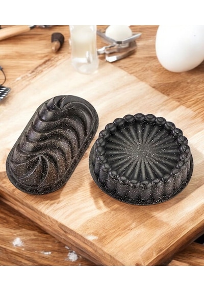 Doremcy Granit döküm 2 li  tart ve turta kalıbı siyah