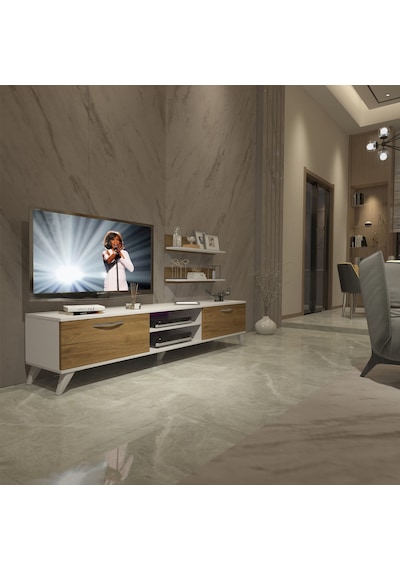 Decoraktiv Eko 4 Mdf Dvd Retro Tv Ünitesi Tv Sehpası - Beyaz Pera Beyaz - Meşe