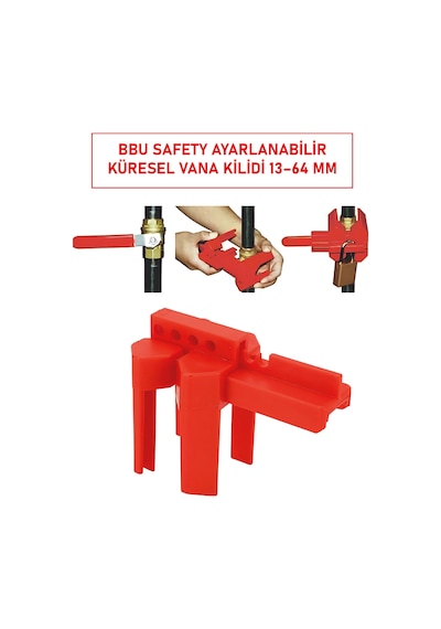 Bbu Safety Ayarlanabilir Küresel Vana Kilidi 13 Mm 1/2" 64 Mm 2 1/2" Vana Çapı