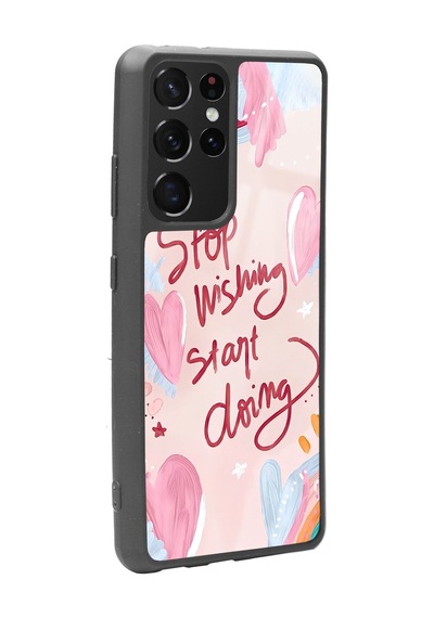 Samsung Uyumlu S-21 Ultra Pembe Motto Tasarımlı Glossy Telefon Kılıfı Çok Renkli