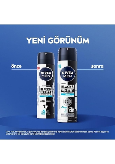 Nıvea Men Black & White Invisible Fresh Sprey 150 Ml X 3 Adet