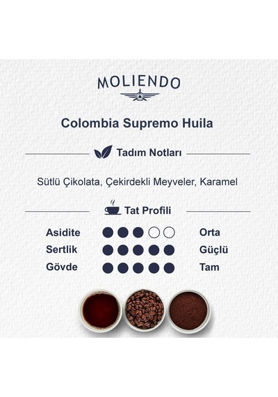 Colombia Supremo Huila Yöresel Kahve Çekirdek 1000 G Aeropress