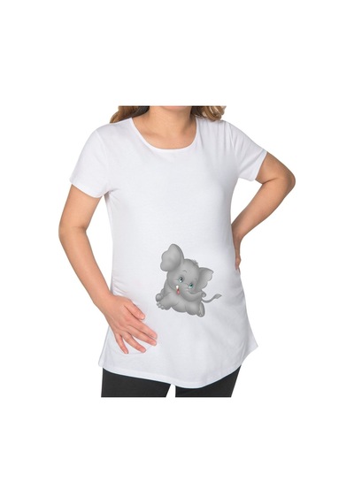 Bk Gift Bebek Fil Tasarımlı Beyaz Hamile Tişört-2