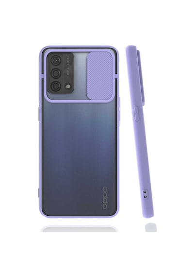 Kilifone - Oppo Uyumlu A74 4g - Kılıf Slayt Sürgülü Arkası Buzlu Lensi Kapak - Lila