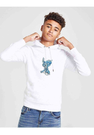 Tshirthane Blue Zombıe Baskılı Unisex Çocuk Kapüşonlu Beyaz Sweatshirt