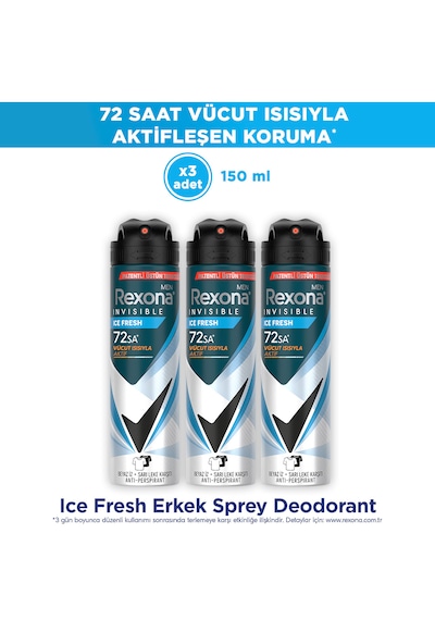 Rexona Men Invisible Ice Fresh Erkek Sprey Deodorant 3x150 ML