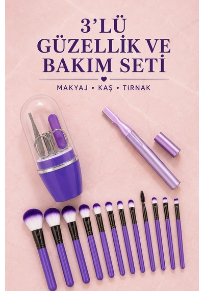 12 Li Makyaj Fırça Seti Kaş Düzeltme Cihazı Ve Tırnak Bakım Seti 3 Lü Kadın Güzellik Ve Kişisel Bakım Seti - Lisinya