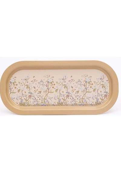 Flora Desenli Baton Metal Tepsi, 16 X 35 Cm