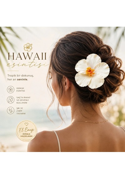 Hawaii Hibiskus Çiçekli Pens Toka - El Emeği Tropik Plaj Ve Günlük Saç Tokası Beyaz