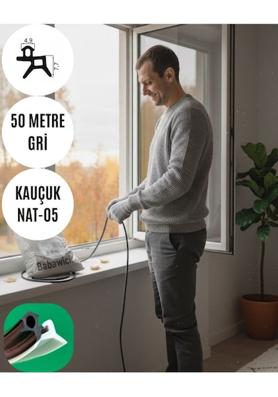 Saf Kauçuk Nat-05 Kapı Pencere Fitili 50 Metre Gri Tamirat Contası Kaliteli Ve Uzun Ömürlü Diğer
