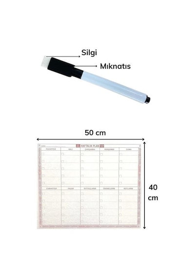 Ollevra Şeffaf Kendiliğinden Yapışkanlı Kalemli Haftalık Planlayıcı 40cm-50cm