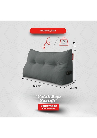 Yatak Başı Yastığı Sırt Ve Bel Destek Yastığı 120 Cm Yaslanma Ve Dinlenme Yastığı Gri Genel