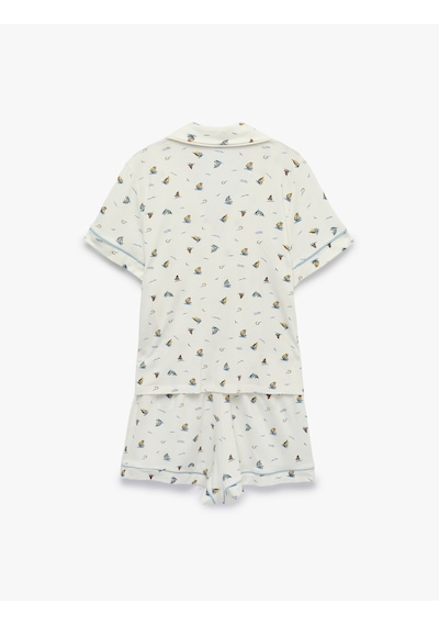 Koton Modal Kumaş Rahat Kalıp Kısa Kollu Gömlek Yaka Şortlu Pijama Takımı Ekru Desenli 6slk40124mk Koton Modal Kumaş Rahat Kalıp Kısa Kollu Gömlek Yaka Şortlu Pijama Takımı Ekru Desenli 6slk40124mk