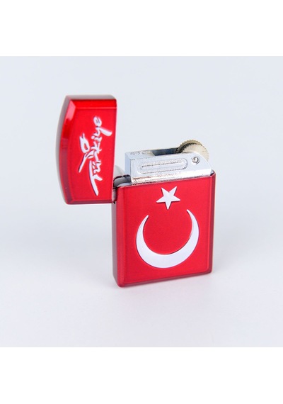 Mercitech Türkiye Logolu Ay Yıldızlı Kapaklı Full Metal Gazlı Çakmak Metal