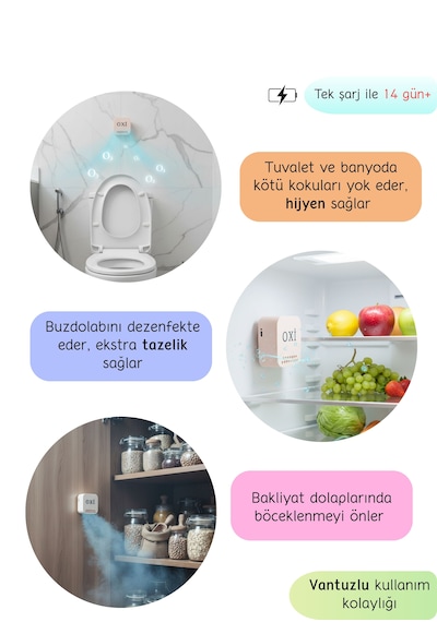 OXİ Akıllı araç buz dolabı hava temizleme koku giderici ozon dezenfeksiyon cihazı (Şarjlı) bej