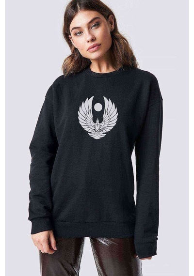 Trek Online Romulan Klingon Logo Baskılı Siyah Kadın Sweatshirt
