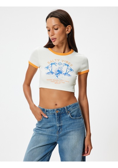 Koton Crop Tişört Yaz Temalı Baskılı Biyeli Bisiklet Yaka Kısa Kollu Slim Fit Ekru 4sal11136ık Ekru Koton Crop Tişört Yaz Temalı Baskılı Biyeli Bisiklet Yaka Kısa Kollu Slim Fit Ekru 4sal11136ık Ekru