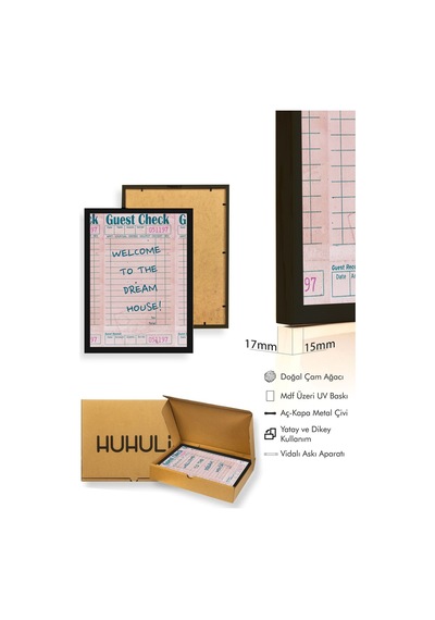 Doğal Ahşap Çerçeveli Retro Tablo - Dream House Temalı Hoş Geldiniz Huhu2556