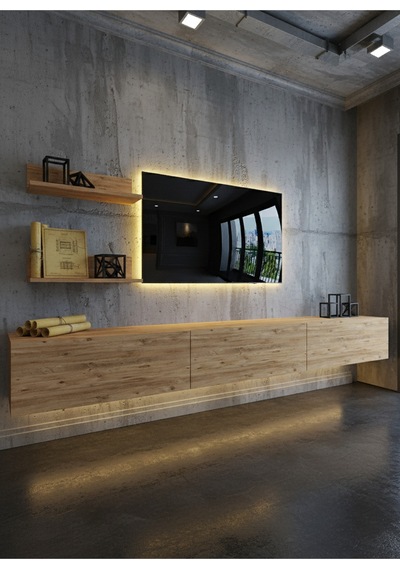 Resital Ledli Duvara Monte Tv Sehpası - Çam - W6022-6 Çam