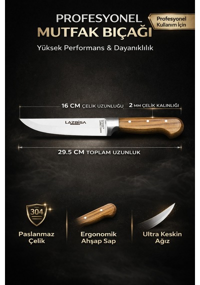 Lazbisa Mutfak Bıçak Seti 3'Lü Bilezikli Y-S-2 Kahverengi