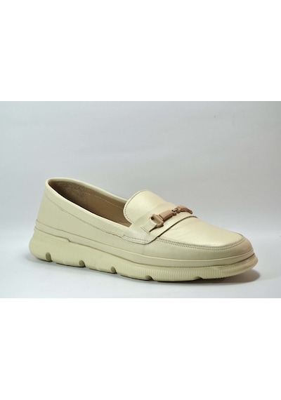 Onlo Ayakkabı Fr.404 Deri Bej Ortopedik Loafer Kadın Ayakkabı Bej
