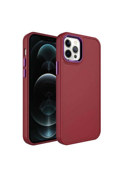 Apple Uyumlu iPhone 12 Pro Max Metal Çerçeve Ve Buton Tasarımlı Sert Botox Kılıf-k Koyu Mor Koyu Mor
