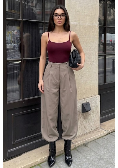 Madmext Vizon Pileli Cepli Balon Kadın Pantolon Mg2692