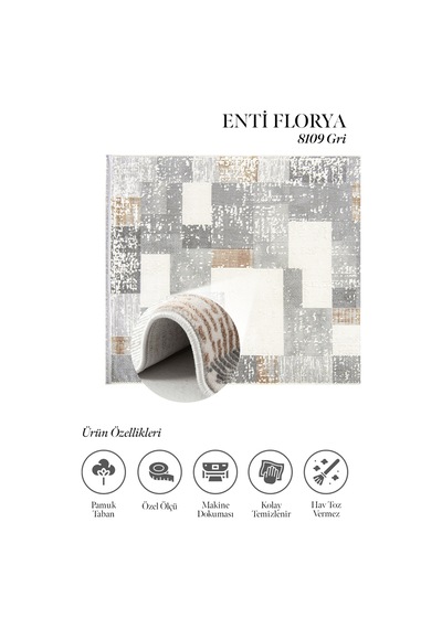 Enti Florya 8109 Gri Halı - Multi Modern Patchwork Desenli Halı