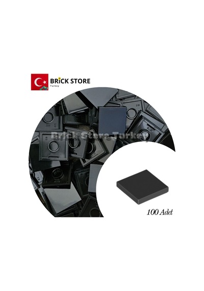 Yedek Parçalar,100 Adet 2x2 Tile Düz Fayans Parçası, Siyah Black , 3068