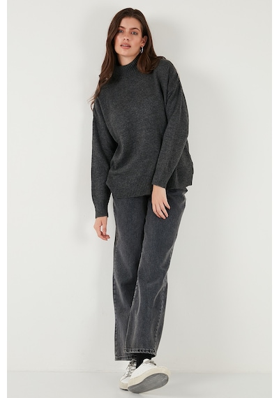 Lela Premium Oversize Fit Balıkçı Yaka Yumuşak Dokulu Triko Bayan Kazak 680Kz00469 Antrasit