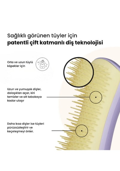 Tangle Teezer Pet Teezer Detangling Dolaşık Açıcı Küçük Irk Köpek Bakım Fırçası 11,7x5 Cm Lila-sarı