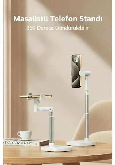 Jopree X66f Ayarlanabilir Telefon Standı 360 Döner, Canlı Yayın/çekim İçin Ergonomik Masaüstü Tutucu, Alüminyum Alaşımlı, Video & Sohbet Destekli, 75-115mm Telefonlar İçin Beyaz