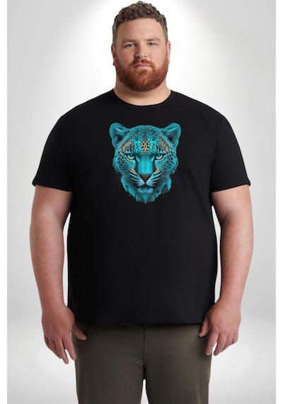 Angemiel Yeşil Leopar Kafası Siyah Büyük Beden Erkek Kadın Unisex Basic Ön Baskılı Tişört Siyah