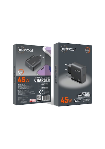 Apricot Apc-u445/b 45w Gan Siyah Hızlı Ev Şarj Adaptörü