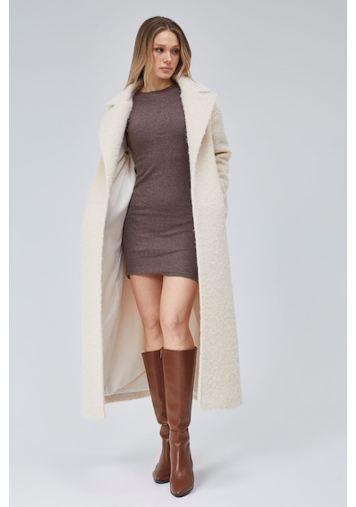 Kadın Buklet Kaşe Oversize Kaban Ekru